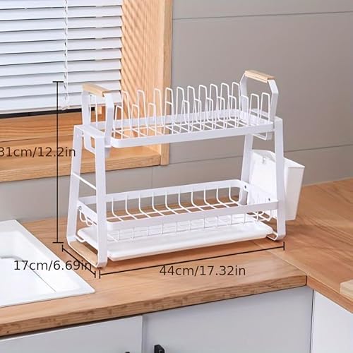 2層食器 水切り シンク上水切りラック 省スペース食器乾燥ラック 鉄製 コンパクト キッチンカウンター用 アパート 一人暮らし 皿 カップ カトラリー収納 オーガナイザー