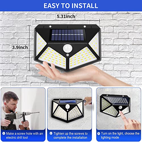 Ceena Solar Outdoor Lights, Ip65 Waterproof Motion Sensor Outdoor Lights, 100 Leds With Lights Reflector, Motion Sensor Security Lights For Exterior Wall, Patio, Yard, Garage, Deck, Garden, 2 Pack #TOP5