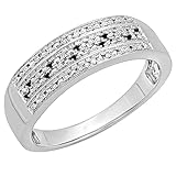 Dazzlingrock Collection 0.15 Cttw Round Black & White Diamond Three Row Studded Broad Men's Wedding Band, Available in 10K/14K/18K Solid Gold, 7 UK, Round Black Diamond Round White Diamond White Gold