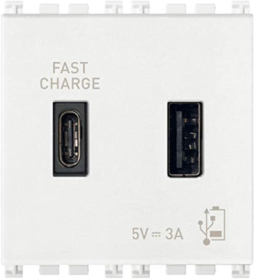 Vimar 19295.AC.B Arké USB-разъем 5 В 3 А, 1 выход USB типа A и 1 выход USB типа C, общий ток 3 А для зарядки одного устройства до