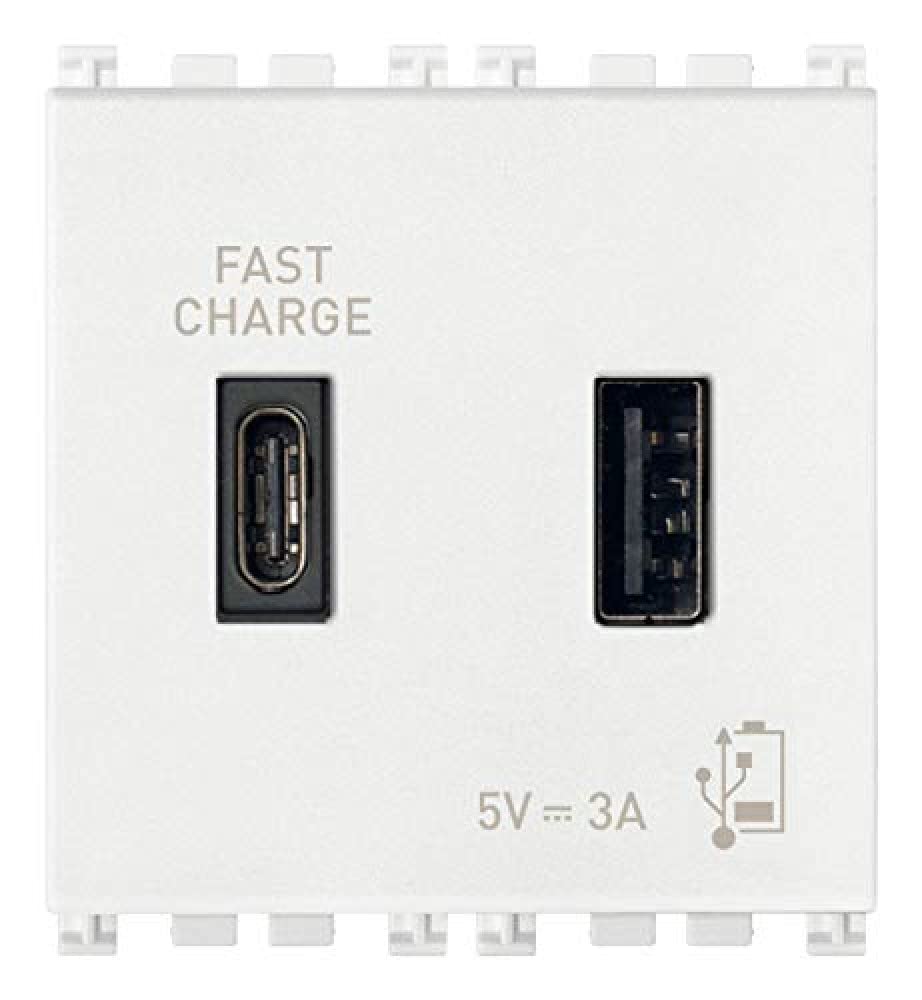 Presa Vimar Arké 19210.USB 2 Moduli Con USB-C 3A E SICURY 2P+T 16A - Grigio, Ricarica Rapida E Antibatterica - 3
