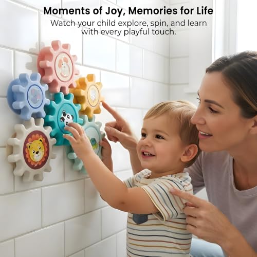 Image of Cable World Baby Gear Spinner Toys for Kids, Interlocking Spinning Gears with Animal Design, Sensory & Fine Motor Skill Toy, Educational STEM Learning Toy for Infants & Toddlers 6+ Months, Pack of 6