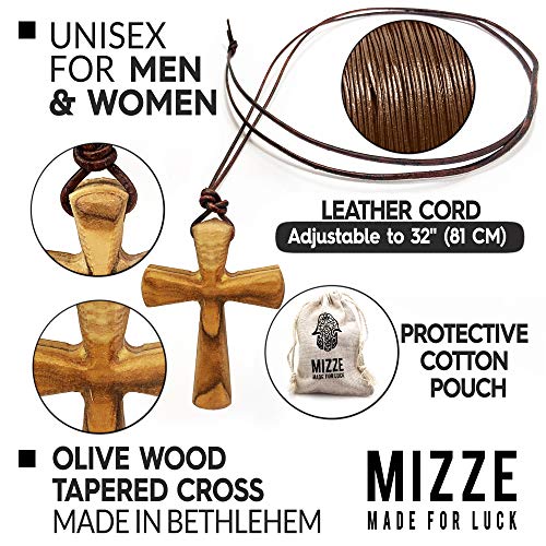 Hand Carved Tapered Wooden Cross Necklace for Men & Women on Adjustable Long Leather Cord - Available in Black or Brown - Wood Cross Pendant Gift for All Ages4
