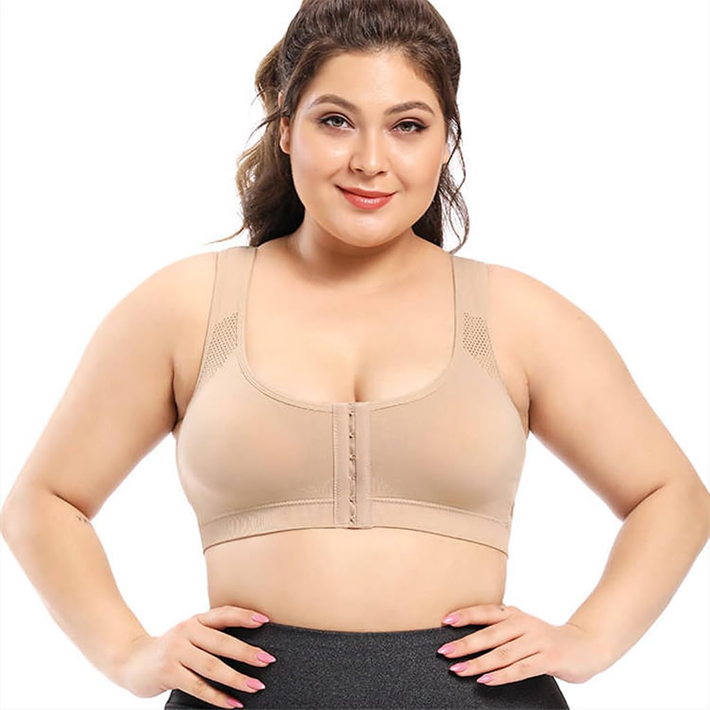 Women Post Surgery Bra Front Closure Sport Bra Removable Pads with Adjustable Straps Wirefree, L-image-26