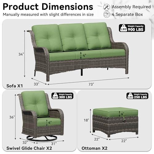 Image of 5 Piece Outdoor Wicker Patio Furniture Set, Outdoor Swivel Rocker Patio Chairs Set with Thickened Olefin Cushions, High Back and Deep Seating, Hand-Woven PE Rattan for Porch, Deck