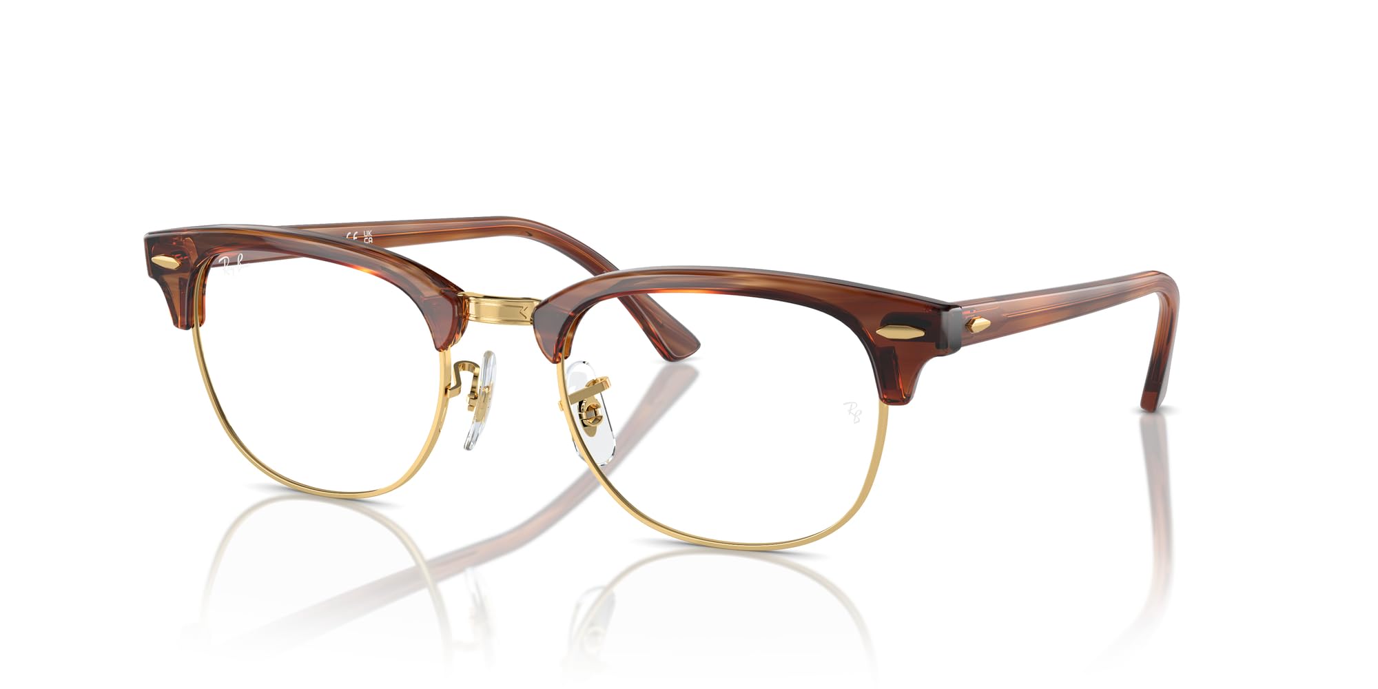 Ray-Ban Rx5154 Clubmaster Square Prescription Eyewear Frames, Striped Brown On Gold/Demo Lens, 51 mm