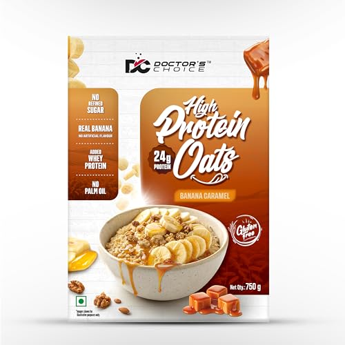 Image of DC DOCTORS CHOICE High Protein Oats Banana Caramel Flavour 750g | 24g Protein | Made with Real Bananas | No Refined Sugar | Healthy Instant Oatmeal Breakfast | High Fiber Oats Box