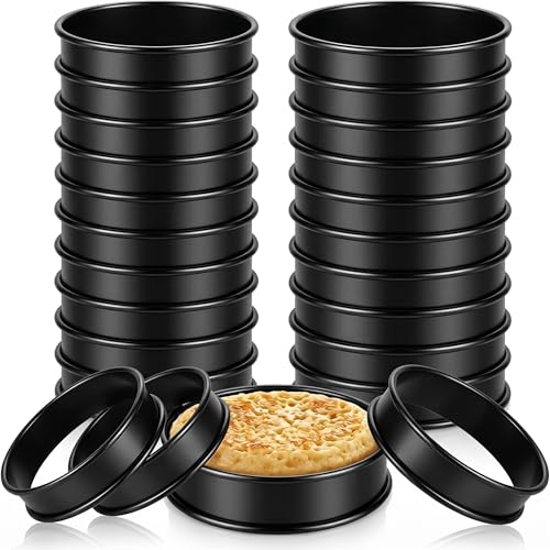 CRAYOVOR 24-Pack English Muffin Rings Set, Stainless Steel Crumpet Rings 4 Inch & 3.15 Inch, Double Rolled Tart Rings with Non-Stick Coating for Baking, Cookies, Frying Eggs, Pancakes & Pastries