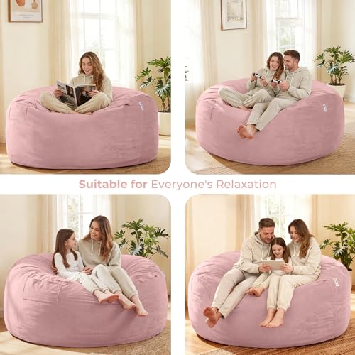 Image of HABUTWAY Bean Bag Chair: Giant 6' Memory Foam Furniture Bean Bag Chair with Microfiber Cover - 6Ft,Pink