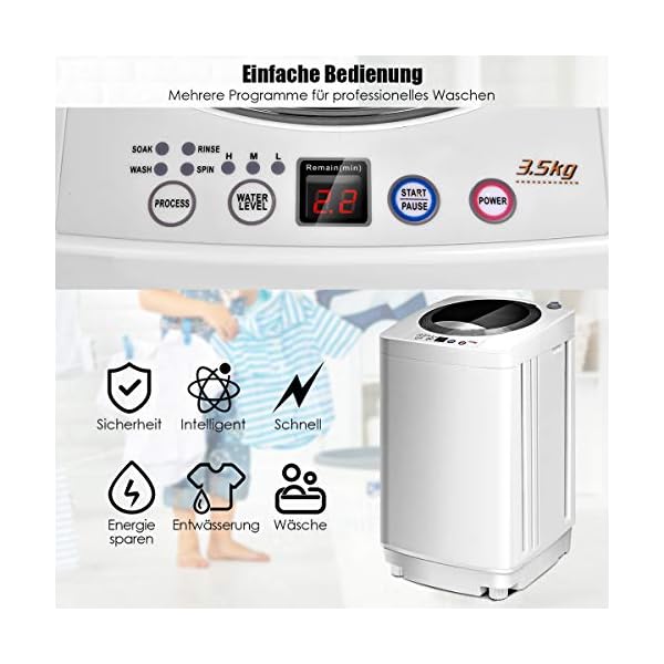DREAMADE Waschvollautomat Waschmaschine 3,5kg, Miniwaschmaschine mit Schleuder,Toplader, Pump,6 Model, Miniwaschmaschine vollautomatisch, Weiß – Bild 5