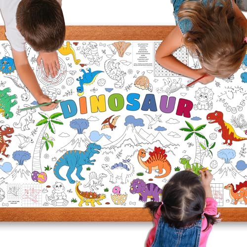 Image of Dinosaur Giant Coloring Poster For Kids 30x72 Inch, Large Coloring Poster Tablecloth Books, Themed Color-In Activities Games For Kids School Classroom Home Party Supplies Decorations