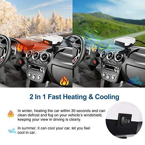 Portable Heater for Car, Car Heater & Cooling Fan 12V 150W Windshield Defogger Defroster, Fast Heating, 360-degree Rotation (White) - Thumbnail 5