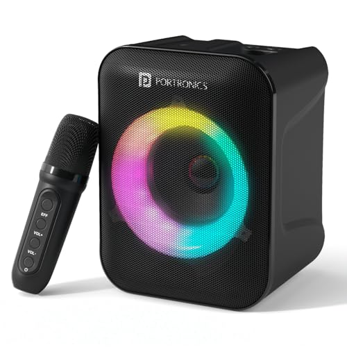 Portronics Apollo One 20W Wireless Bluetooth Portable Speaker with Wireless Karaoke Mic, 5 Hour Playtime, RGB LED Light, Bluetooth V5.3, Easy Grab Handle,...