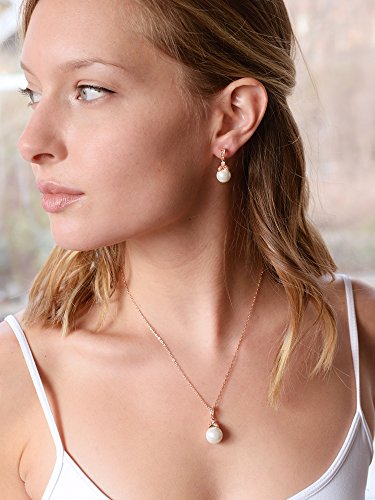 Mariell Pearl Drop Bridal Necklace Earrings Set with CZ Crystals for Bride, Bridesmaid, Birthday Gift3