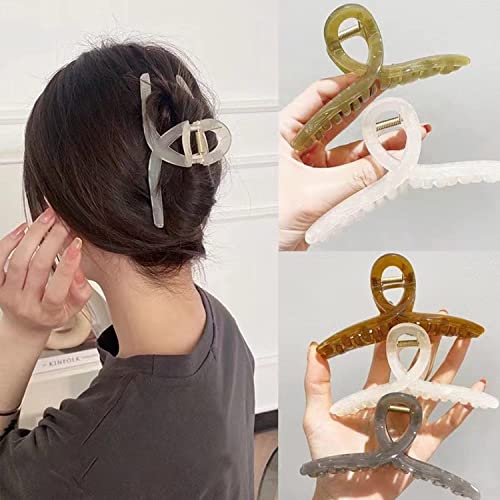 Image of BAKEFY 2+2 Combo Big Hair Clips For Women Large Hair Claw Clips For Thick Hair Strong Hold Nonslip Jelly Moon Banana Nonslip Jumbo Jaw Clips Hair Styling Accessories (Total 4 Pcs), Multicolor