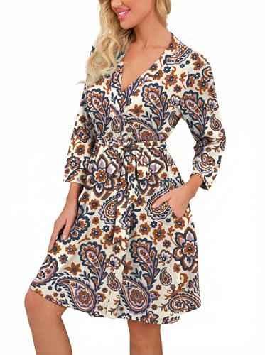 Image of PrinStory Womens Robe Lightweight Short Knit Bathrobe Soft Ladies Sleepwear with Pockets