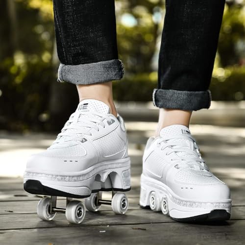 Image of 2-in-1 Roller Skates & Sneakers Unisex Retractable Wheels Outdoor Fun & Fitness Kick Roller Shoes (36)