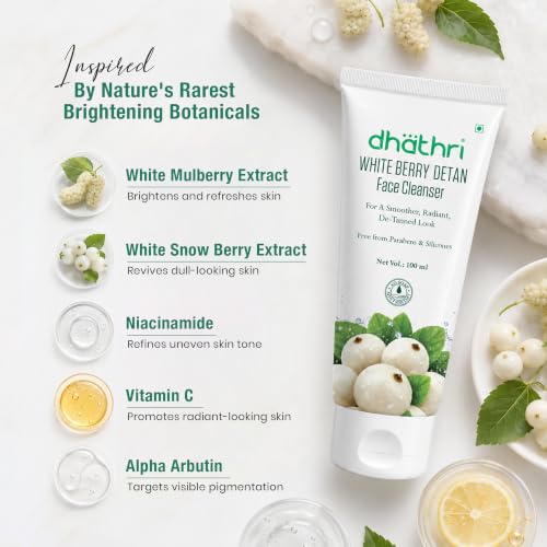 Image of Dhathri White Berry Detan Face Cleanser | Gentle Daily Face Wash for a Smoother, Radiant & De-Tanned Look | Soap-Free Formula | Paraben & Silicone Free | 100 ml