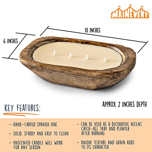 Wooden Dough Bowl Candle 10 Inch, Wooden Dough Bowl Soy Candle, Farmhouse Dough Bowl Candles For Table, Wood Bowl Candle Boat 4 Wick, Wooden Candle Bowl Decor #TOP4