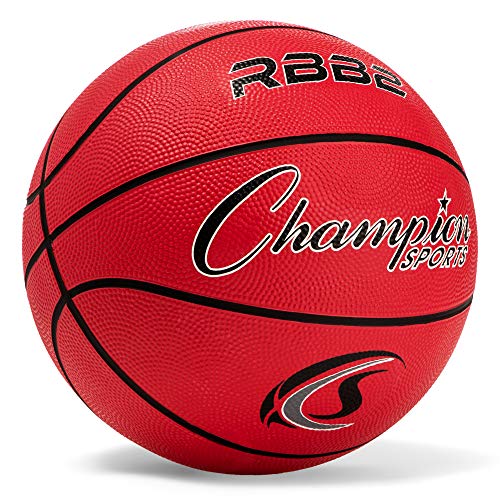 Champion Sports Rubber Junior Basketball, Heavy Duty - Pro-Style Basketballs, Premium Basketball Equipment, Indoor Outdoor - Physical Education Supplies (Size 5, Red) #TOP1