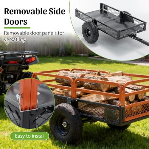 Carretilla remolque volquete de acero resistente de 1500 lb, 15 pies cúbicos, con volcado por doble control, neumáticos neumáticos de 17.7", estructura reforzada para ATV, UTV, tractor de césped y jardinería miniatura 5