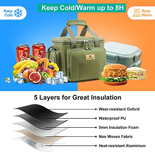 Hshrish Tactical Large Lunch Box, Insulated Lunch Bags For Men, Heavy Duty Leakproof Lunch Cooler Bag With Shoulder Strap Lunch Pail For Work Shifts Camping Outdoor Day Trips (12L,Army Green) #TOP3