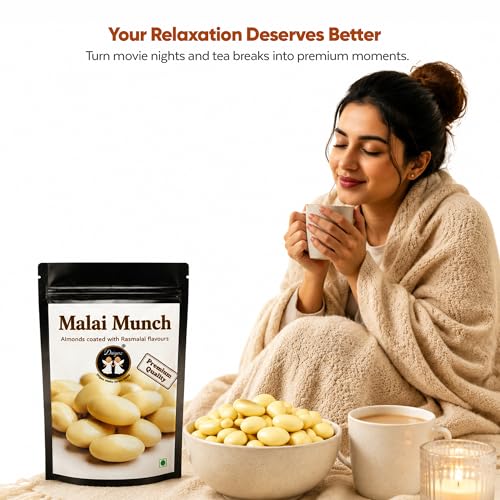 Image of DRIYOZ Malai Munch Rasmalai Flavoured Almonds 250g | Premium Crunchy Badam Coated with Creamy Malai Granules | Gourmet Indian Sweet Nut Snack for Gifting & Festive Celebrations
