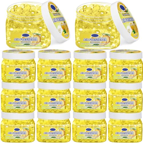 Image of 12 Pcs Air Freshener Bulk Odor Gel Eliminator Beads 8 Oz, Lemon | Long Lasting Air Freshener Beads in Jars Eliminates Odors in Home Bathrooms, Cars, Boats, Rvs, Pet Areas