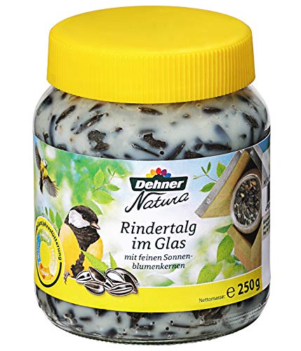 Dehner Natura Vogelvoer, rundertalg in glas, met zonnebloempitten, 8 x 250 g (2 kg) - Afbeelding 3