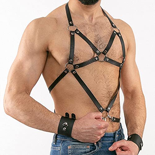 Goobester Male Leather Harness Men Adjustable Body Bondage Belt Punk Costumes3