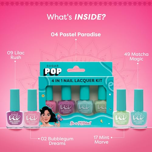 Image of SUGAR POP 4 in 1 Nail Lacquer Kit | Chip-resistant formula & Glossy Flinsh | Nail Polish Set - 04 Pastel Paradise