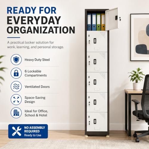 Image of Amazon Brand - Solimo Vertical 6-Door Brown Steel Locker, Heavy-Duty Multi-Purpose Storage Cabinet for Gym School Office & Staff Rooms, Secure Metal Compartments for Clothes Bags, Uniforms & Valuables