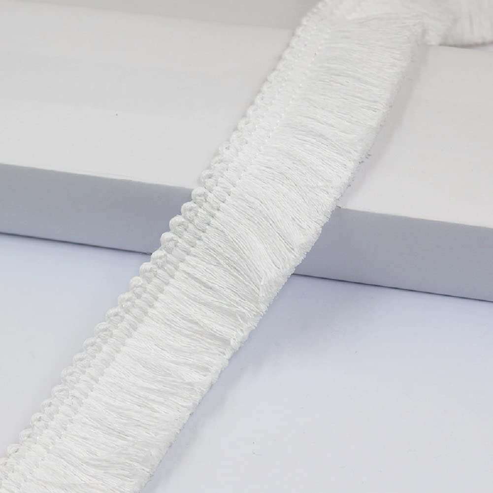 Yalulu 5 Meters Fringe Tassel Trim, 3.8cm Tassels Lace Edge Trim Fringe Embroidered Ribbon for Clothing Wedding Curtains Home Decors (White)