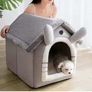 CBEX Igloo Dog House, Portable Cat Igloo Bed with Removable Cushion, 2 in 1 Washable Cozy Dog Igloo Bed Cat Cave, Foldable Non-Slip Warm for Pets Puppy Kitten Rabbit
