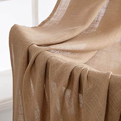 MIULEE Light Brown Short Linen Curtains 45 Inch Length 2 Panels for Kitchen Bedroom Bathroom, Soft Thick Linen Textured Basement Window Drapes Semi Sheer Light Filtering Back Tab Burlap Look Decor
