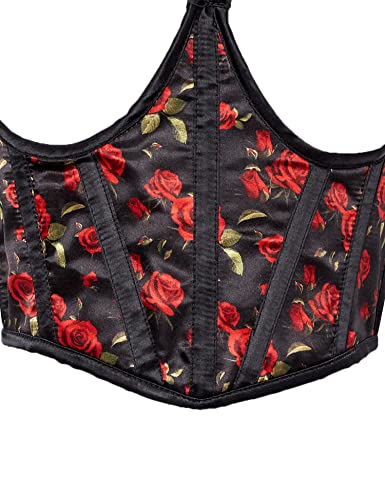 Daisy Corsets Women's Red Roses Satin Open Cup Waist Cincher Corset, Black, Small - Image 3