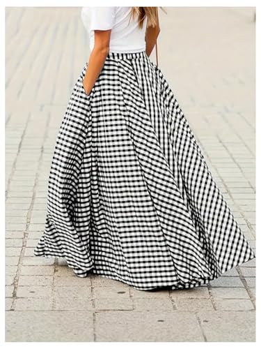 Verdusa Women's Gingham Plaid Ruffle Maxi Skirt High Waisted A Line Flowy Long Skirts2