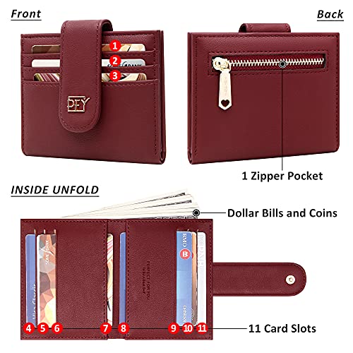Image of Badiya Small Wallets for Women Bifold Multi Card Case Wallet Slim Credit Card Holder with Zipper Coin Purse, Wine Red, one size, Minimalist