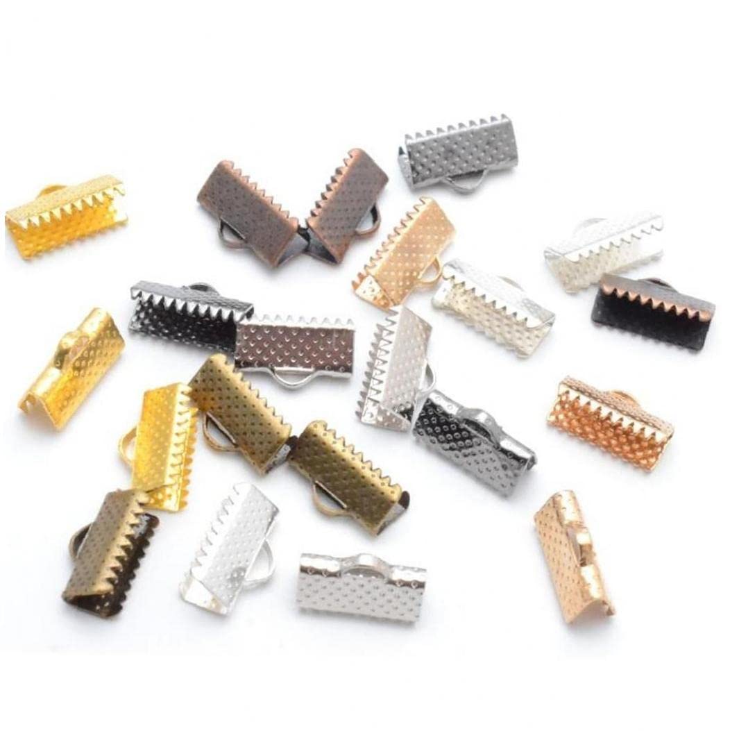 Pinicecore Multicolor 50Pcs Crimp Ends Cord Ends Fasteners Clasp,For Bracelet Necklace Choker Ribbon End Jewelry Making Waistcoat Buckle
