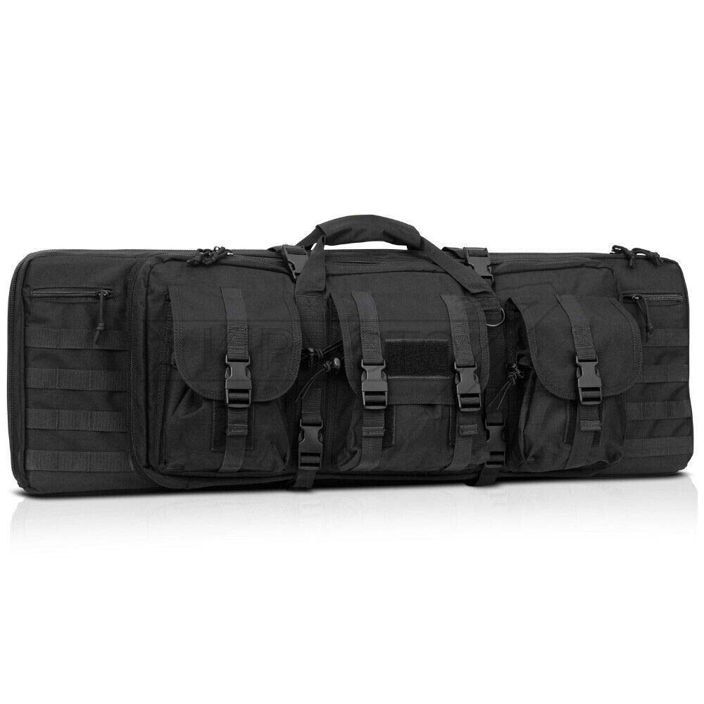 Heavy Duty 600D Double Carbine Rifle Bag Soft Gun Case Hunting Storage Backpack- Black- 36 Inch