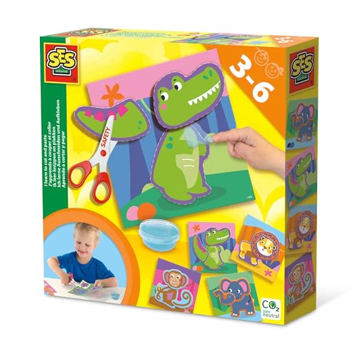 SES Creative 14042 - J'apprends à couper et coller, ciseaux sûrs, set complet pour jeunes enfants