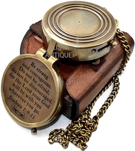 Brújula Vintage de Latón con Estuche de Cuero y Cita Inspiradora miniatura 2