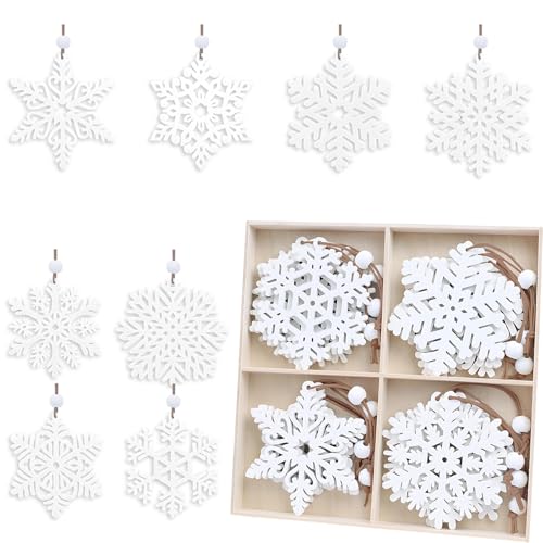 32 Stück Weihnachtsbaumschmuck, Schneeflocken Deko Aus Holz,...