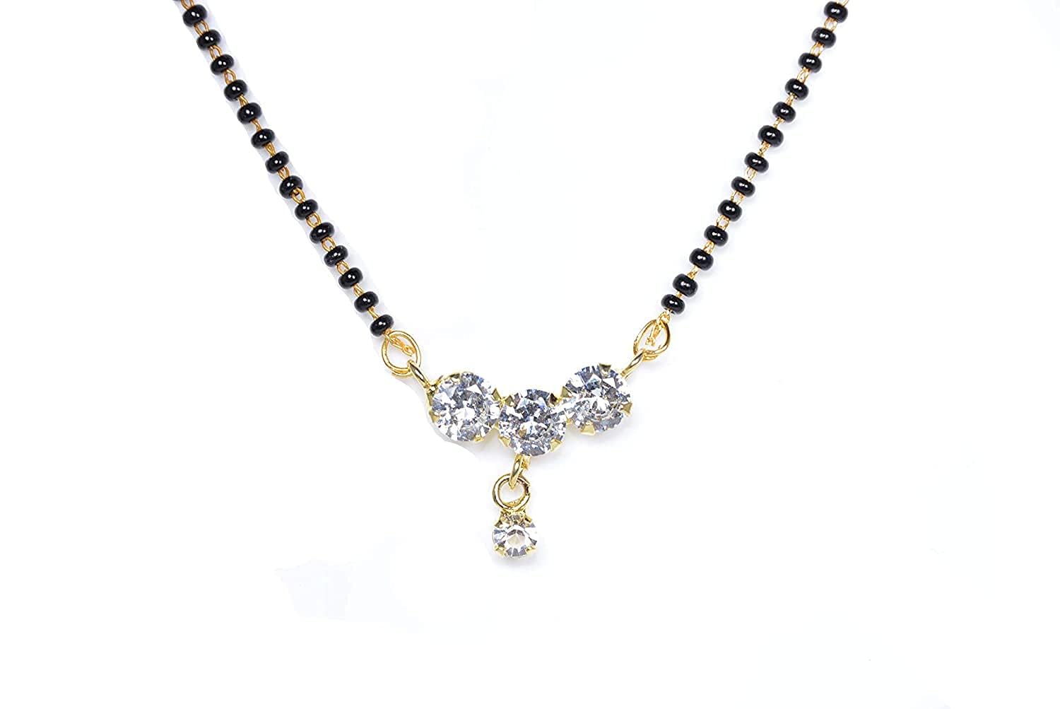 bhumi creation Alloy American Diamond Studded Short Beads Chain Mangalsutra for Women (Black)-picture-10