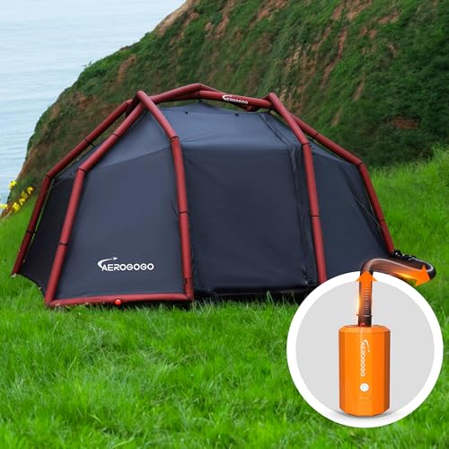 Aerogogo Inflatable Camping Tent with Electric Pump, 2-4 Person Air Tent, Set Up in Seconds Inflatable Tents for Camping, Waterproof Windproof Inflatable Tent for Adults, Easy Set up Glamping Tent