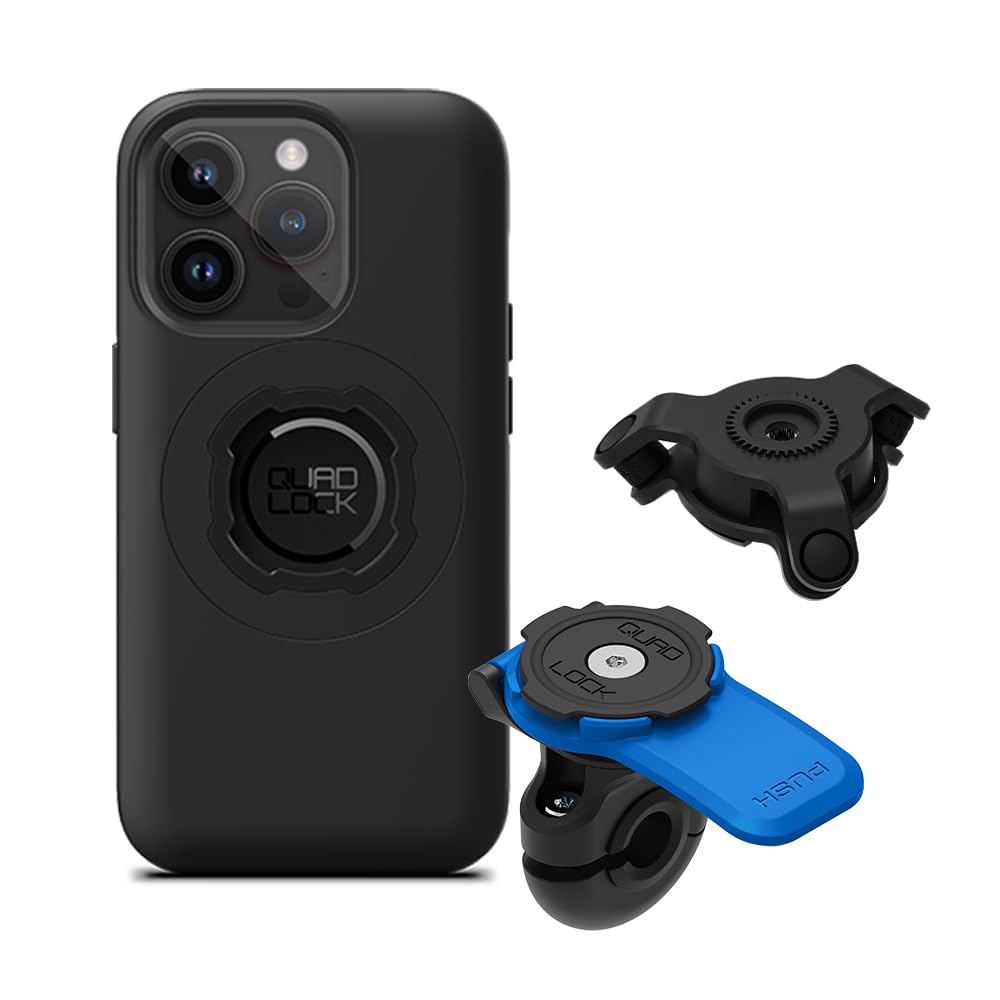 Quad Lock Mirror Motorcycle Phone Mount with Vibration Dampener and MAG Phone Case for iPhone 14 Pro