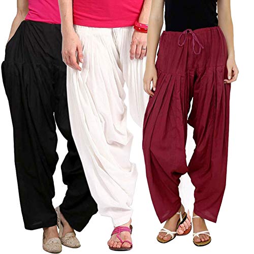 SwaNitReadymade Cotton Patiala Salwars for Women (Free Size, Pack of 3)