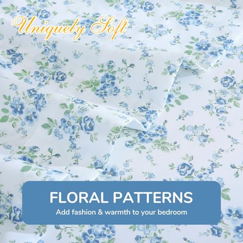 Image of MUXHOMO TwinXL Size 4 Piece Sheet Set, Soft Breathable Bed Sheet Set for Bedroom with Deep Pocket Up to 16 inch, Wrinkle-Free & Cooling Bedding for Oeko-TEX Certified - Blossoms Light Blue