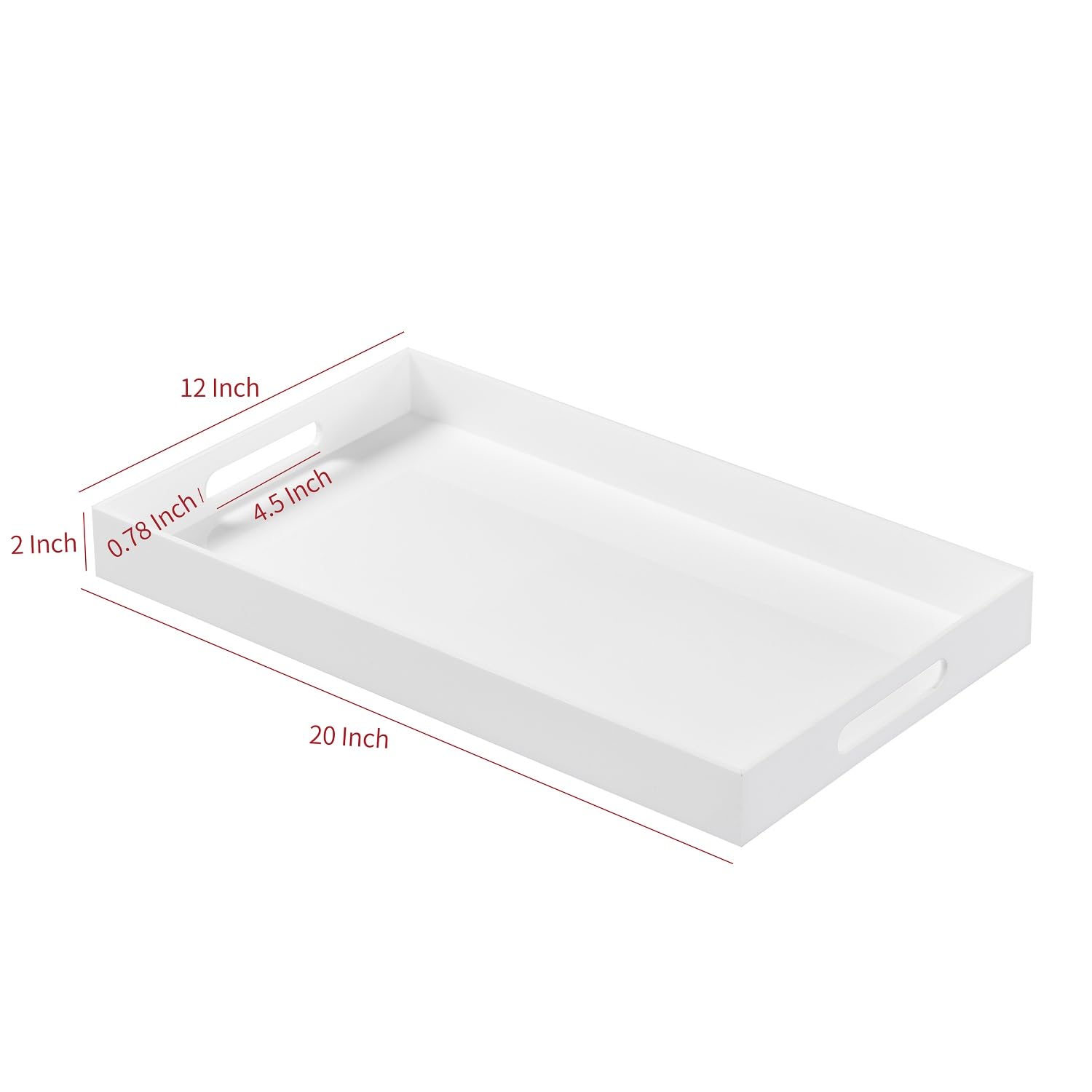 Glänzendes weißes Acryl-Serviertablett mit Griffen, Lucit-Tablett für Ottomane, Couchtisch, Frühstück, Tee, Lebensmittel, Butler – dekoratives Tablett (30,5 x 50,8 cm, weiß)