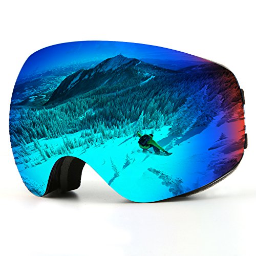 Gafas de esquí, protección UV antivaho lente desmontable Gafas de snowboard con gran angular (adulto azul blanca)